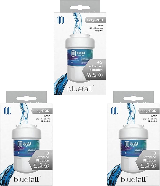 BlueFall Compatible MWF Water Filters for GE Refrigerators, NSF 42 Replacement for SmartWater MWFP, MWFA, GWF, HDX FMG-1, WFC1201, RWF1060, 197D6321P006, Kenmore 9991, 3 Pack