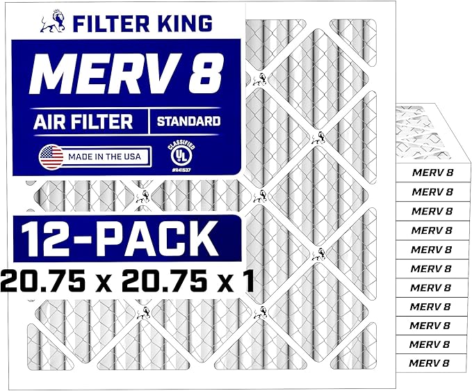 Filter King Air Filters 20.75x20.75x1 | 12-PACK | MERV 8 HVAC Pleated AC Furnace Filters | Air Purifier | Replacement Filters for Clean, Healthy & Fresh Environment | MADE IN USA