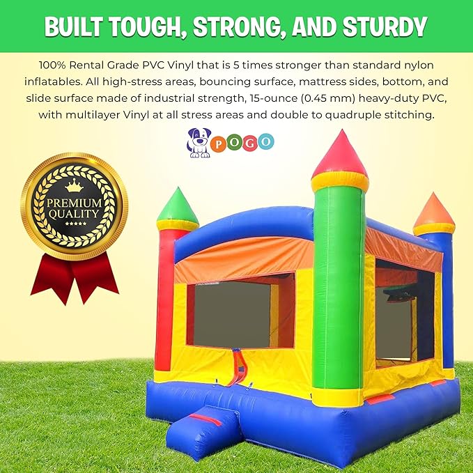 Crossover Classic Rainbow Castle Inflatable Bounce House for Kids and Toddlers, 13 x 12 x 14.5 Foot Bouncy Jump Castle Backyard Jumper, Commercial-Grade Vinyl, with Blower, Stakes and Storage Bag