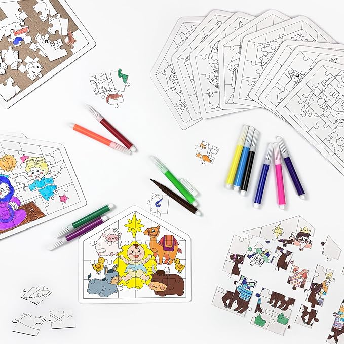 Cinrobiye 24 Pcs Christmas Nativity Coloring Puzzle Craft，DIY Jesus Religious Paper Crafts Make a Nativity Scene Sticker for Christian Holy Night Sunday School Church Classroom Holiday Art Project