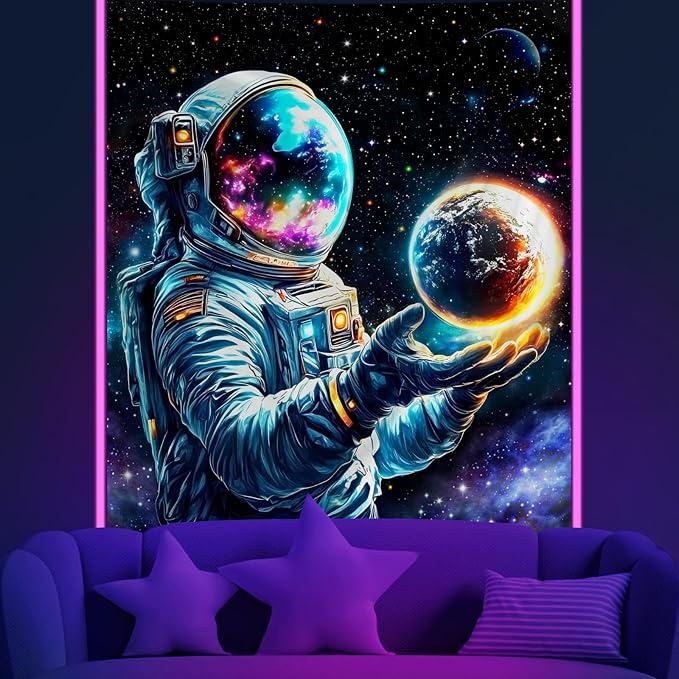 Apdidl Astronaut Space Decor Tapestry for Bedroom, Cool Posters Galaxy Planet Wall Hanging, Fantasy Outer Space Wall Tapestries Men, Funny Art Poster Aesthetic for Boys Guys Gamer Living Room 60" X 79"