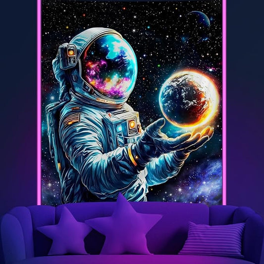 Apdidl Astronaut Space Decor Tapestry for Bedroom, Cool Posters Galaxy Planet Wall Hanging, Fantasy Outer Space Wall Tapestries Men, Funny Art Poster Aesthetic for Boys Guys Gamer Living Room 60" X 79"