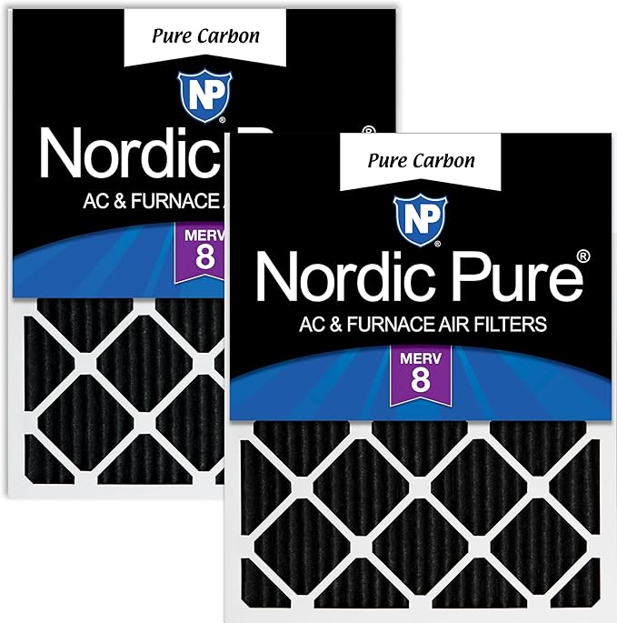 Nordic Pure 16x25x1 (Actual Size: 15 1/2 x 24 1/2 x 3/4) Pure Carbon Pleated Odor Reduction Furnace Air Filters 2 Pack