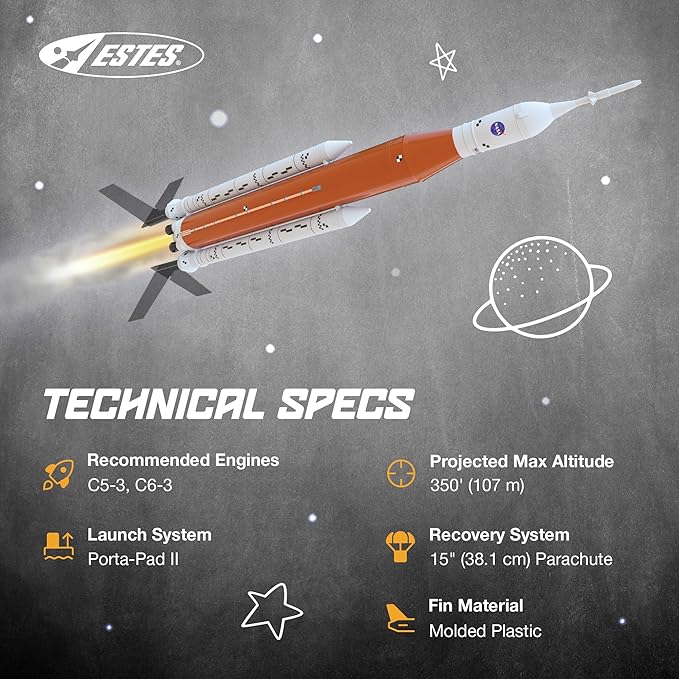 Estes 2206 NASA SLS Scale Rocket-Building Kit, Beginner Flying-Rocket-Model Kit for Ages 10+
