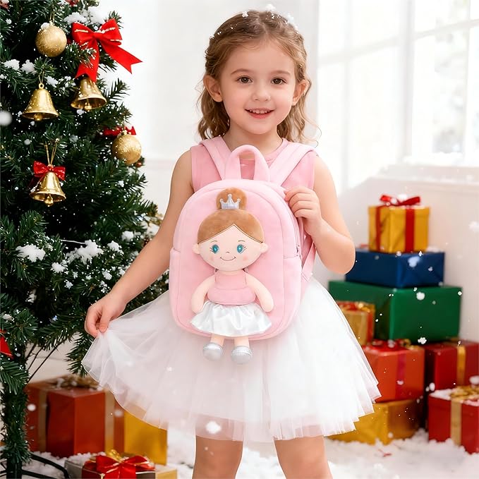 Gloveleya Toddler Backpack with Rag Doll Baby Gifts Angel Girl Pink