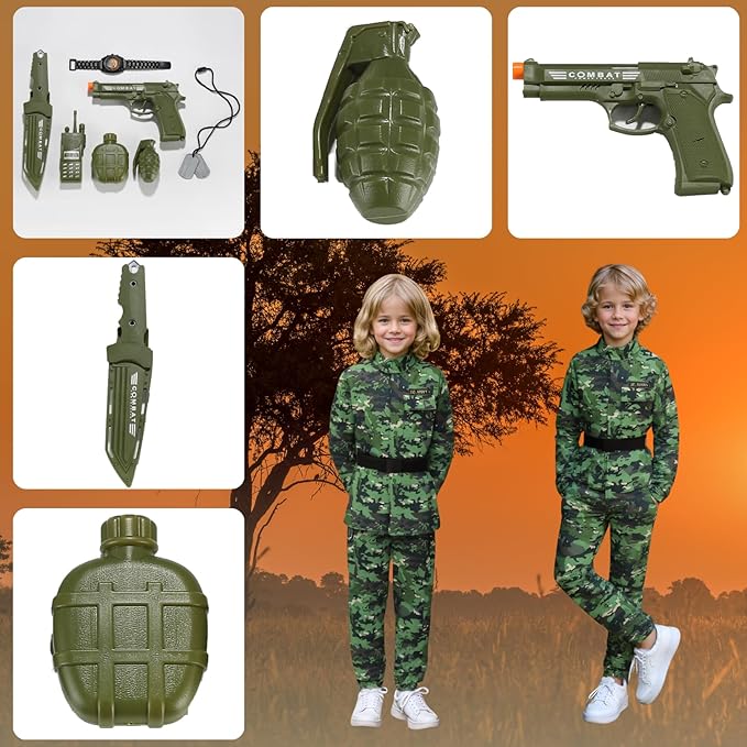 LMYOVE Boys Army Costume Soldier Outfit For kid Halloween Dress up