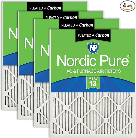 Nordic Pure 16x25x1 (Actual Size: 15 1/2 x 24 1/2 x 3/4) Pleated Air Filters MERV 13 Plus Carbon 4 Pack