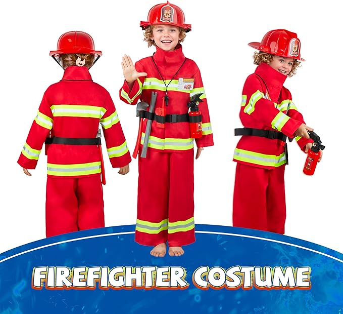 Seawhisper Toddler Fireman Costume Firefighter Costume Kids Halloween Outfit Boys Girls 2T-6