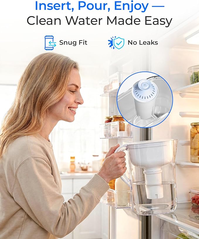Waterdrop Alkaline Water Filter, Filter Replacement for Brita® Pitchers and Dispensers, 2 Months, Mineralized Alkaline Water, Increases Water PH, 3-pack