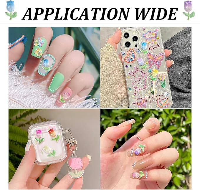 160Pcs Luminous Tulip Nail Charms Glow in The Dark Tulip Resin Cabochons Flat Back 3D Tulip Flower Nail Art Decoration for Women Nail Design Manicure Crafts Phone Case Hair Clip Decor