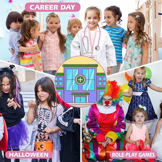 Doctor Costume for Kids, Toddler Doctor Lab Coat with Kids Stethoscope, Halloween Scientist Costume for Boys Girls
