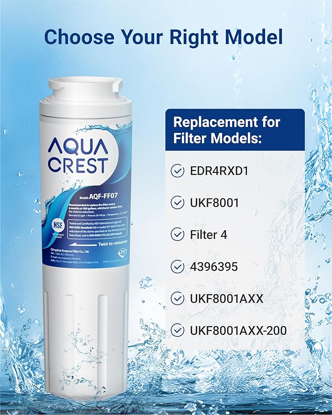 AQUA CREST UKF8001 Refrigerator Water Filter, Compatible with Maytag UKF8001P, Whirlpool UKF8001AXX-750, UKF8001AXX, EDR4RXD1, 4396395, EveryDrop Filter 4, Msd2651heb (Pack of 3)