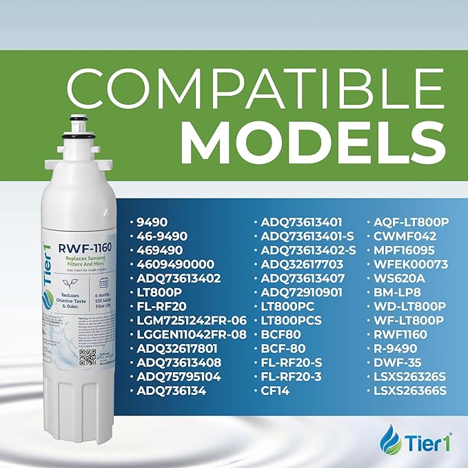 Tier1 RWF1160 ADQ73613401 Refrigerator Water Filter | Replacement for LG LT800P, 46-9490, fl-rf20 | Fridge Filter Lasts up to 6 Months | Easy Install | Odor Control | Enjoy Great Tasting Water & Ice