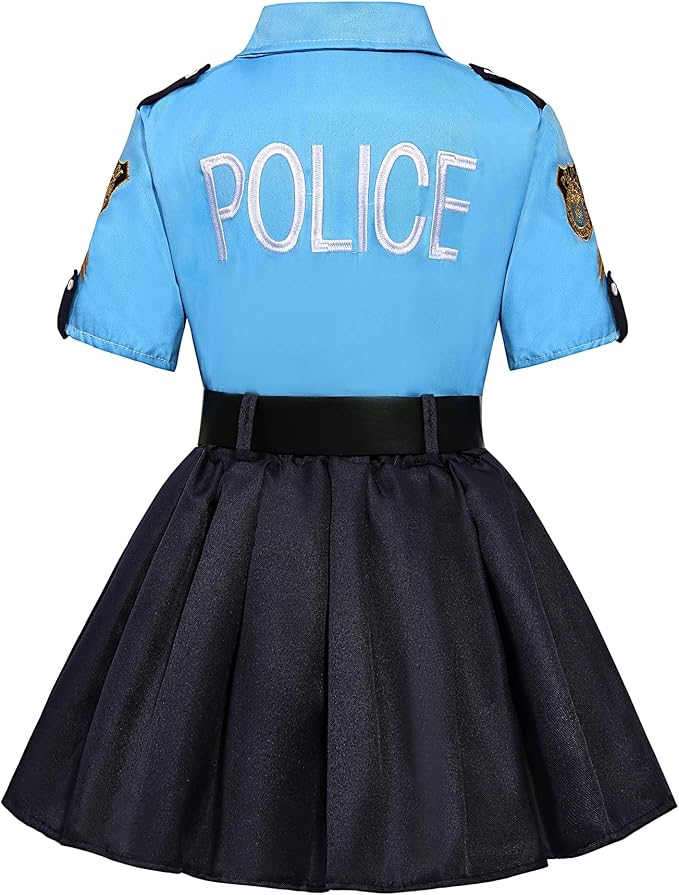 Police Costume for Girls Kid Halloween Costumes Police Officer Cosplay Outfit Toddler Cop Costume Set with Accessories