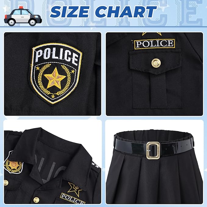 Lumiparty Police Officer Costume for Kid,Girls Police Costume,Halloween Cop Costume Outfit Set for Roleplay Dress Up