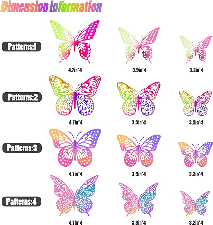 SAOROPEB 3D Butterfly Wall Decor 48 Pcs, 4 Styles, 3 Sizes, Purple Butterfly Decorations for Birthday Parties, Removable Stickers