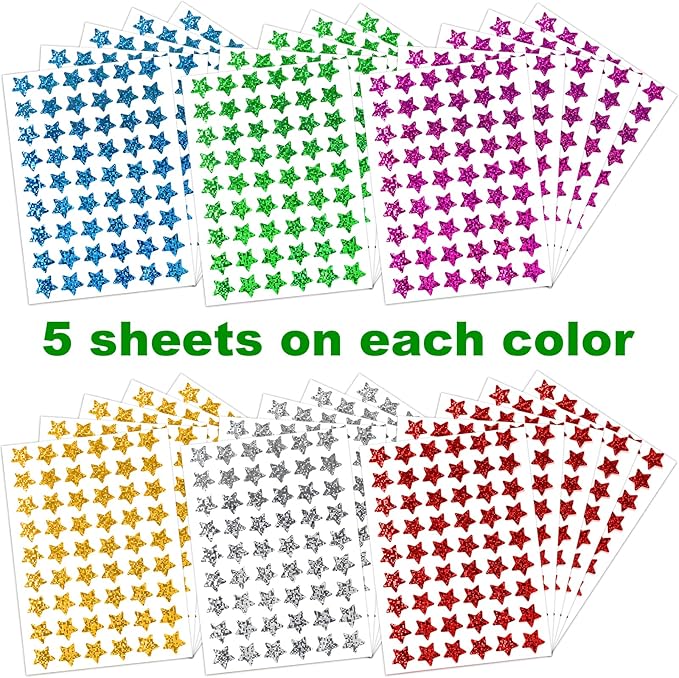 1620 Pack, 6 Colors, Holographic Small Star Stickers for Kids Reward, Behavior Chart, School Classroom Student Teacher Supplies, 0.6" Diameter