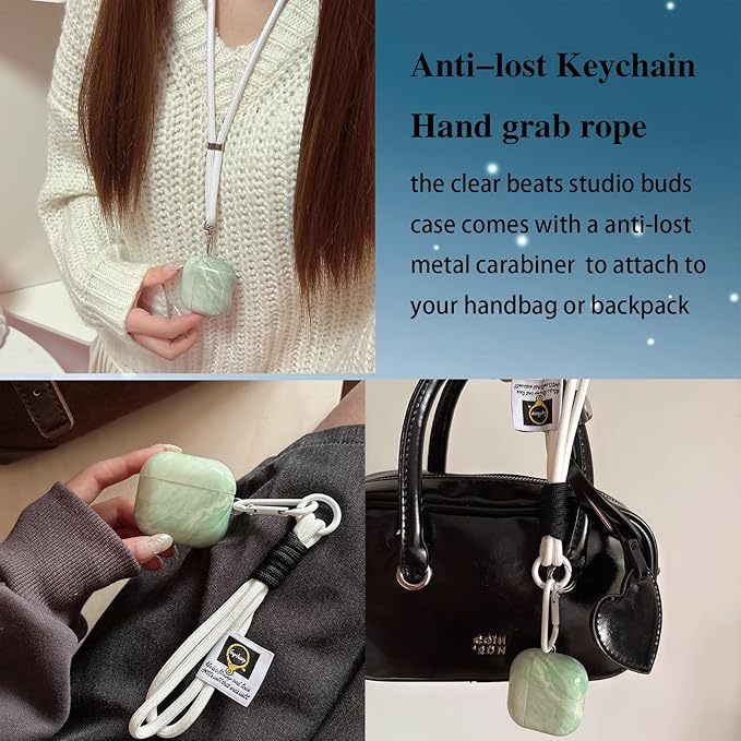 Marble Green AirPods 4 Case for Women, Fashion Shockproof TPU Protective Cover with Adjustable Neck Strap & Hand Strap, Cute Travel Accessories Compatible with AirPods 4/4 Noise Cancelling