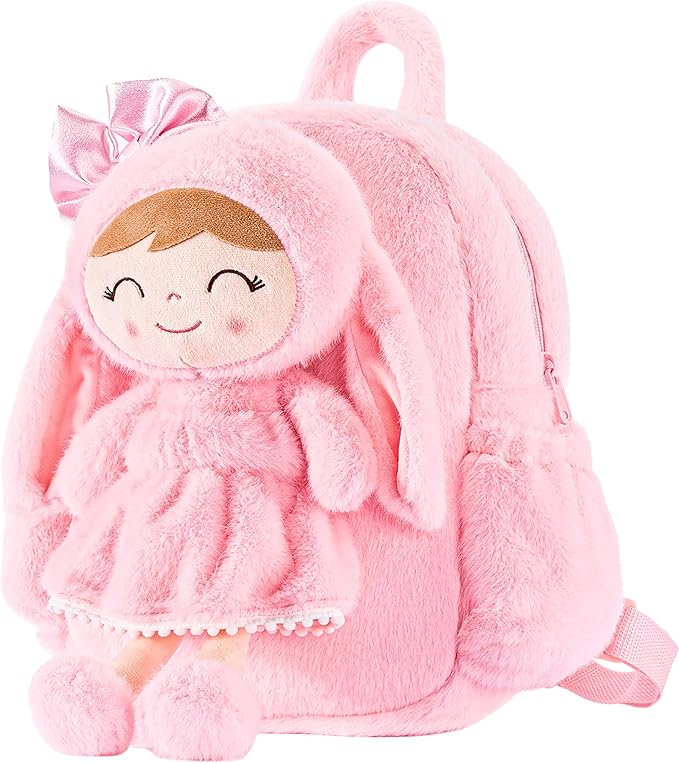 Gloveleya Toddler Backpack Plush Bag with Soft Pink Rabbit Doll Detachable Design 11inches Gift for Baby Girl 2+...