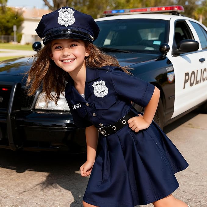 KIDIN Kids Police Officer Costume Girls Cop Outfit Toddler Police Uniform, Police Dress Up Career Day Halloween Gifts