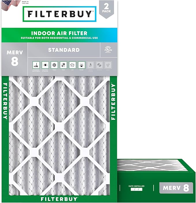 Filterbuy 20x30x4 Air Filter MERV 8 Essential Dust & Allergy Defense (2-Pack), Electrostatic Pleated HVAC AC Furnace Filters Replacement (Actual Size: 19.50 x 29.50 x 3.63)
