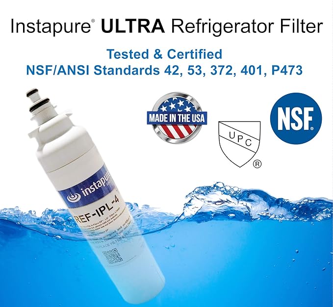 LG LT800P Compatible Refrigerator Filter by Instapure NSF/ANSI 42 53 P473 401 Certified for CTO PFOA/PFOS Pharmaceuticals. REF-IPL-4 Made in USA