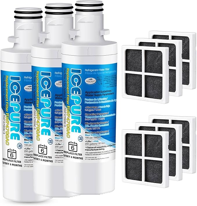 ICEPURE ADQ747935 Replacement for LG LT1000P MDJ64844601, Kenmore Elite 46 9980, ADQ74793501 LT1000PC LT1000 ADQ74793502, LMXS28626S,3 Pack Refrigerator Water and 6 Pack LT120F Fresh Air Filte