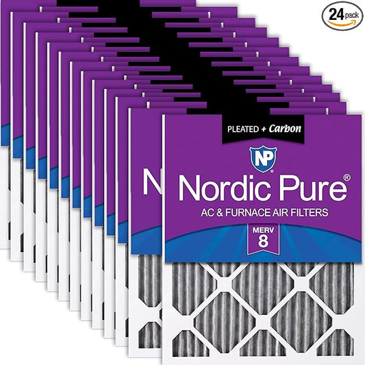 Nordic Pure 16x25x1 (Actual Size: 15 1/2 x 24 1/2 x 3/4) Furnace Air Filters MERV 8 Pleated Plus Carbon 24 Pack