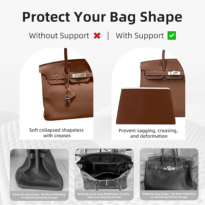 DGAZ Purse Pillow Shaper Insert,Luxury Handbag Tote Shapers, Memory Foam- Fits Birkin 20/25/30/35/40/45/50 Bag(Gold,BK30 Sellier)