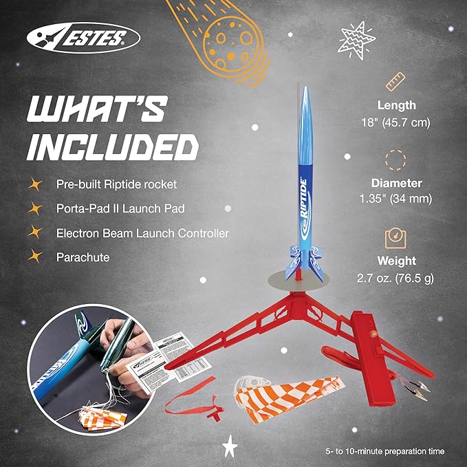 Estes 1403 Riptide Rocket-Building Kit, Beginner Flying-Rocket Model Kit for Ages 10+, Includes Launch Pad and Controller