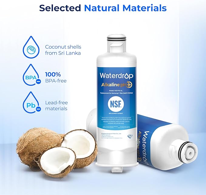 Waterdrop Alkaline DA97-17376B Refrigerator Water Filter, Enhances pH, Replacement for Samsung® HAF-QIN/EXP, DA97-08006C, RF28R7201SR, RF28R7351SG, WD-F45-AL, 2 Filters
