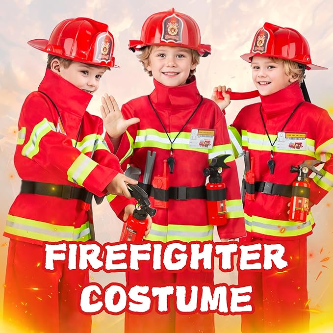 Breevo Firefighter Costume for Kids 2T-6, Halloween Fireman Costume for Boys Girls