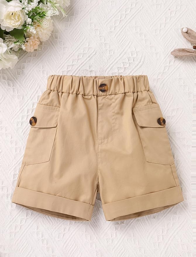 ODASDO Baby Boy Jungle Safari 1st Birthday Cake Smash Outfit Button Down Shirt + Shorts + Hat + Bandana + Belt 5pcs Set