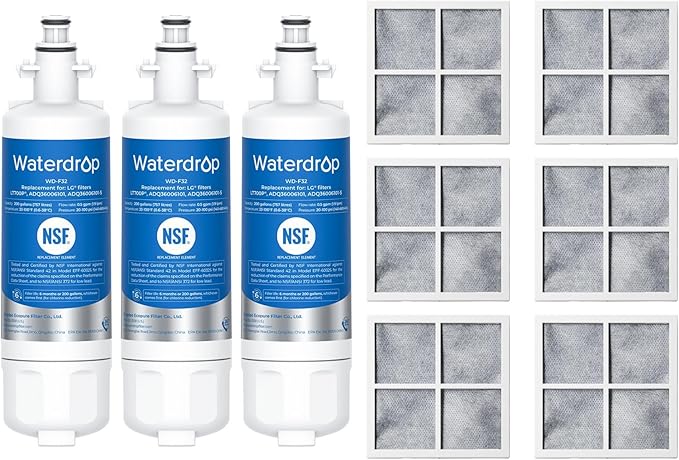 Waterdrop ADQ36006101 Replacement for LG® LT700P® Refrigerator Water Filter & Air Filter, Kenmore® 9690, 469690, ADQ36006102, LFXS30766S, RFC1200A, FML-3 and LT120F® Fresh Air Filter