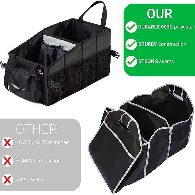 Easy-to-Reach Kids Car Organizer with Tissue Box and Cup Holder for Back Seat, Front Seat, Between Seats, Floor - Tote Car Storage Organization for Toddlers - Kids Road Trip Travel Essentials (Black)