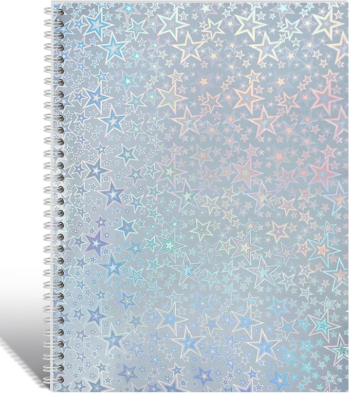 Large Reusable Sticker Book Collecting Album 8.5×11 Inch Sticker Storage Collection Organizer Book for Adult with 40 Sheets Letter Size Blank Release Paper and Holographic Cover (Star)