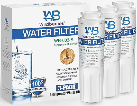 Wildberries UKF8001 NSF Certified Refrigerator Water Filter Replacement for Everydrop Filter 4, EDR4RXD1, UKF8001,Maytag UKF8001, Whirlpool EDR4RXD1, 4396395,Kenmore 9084, 9006, Pack of 3