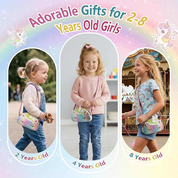 Toddler Purse Easter Basket Stuffers Gifts for Kids: 2 3 4 5 6 7 8 Year Old Girl Birthday Gift, Rainbow Crossbody Bag