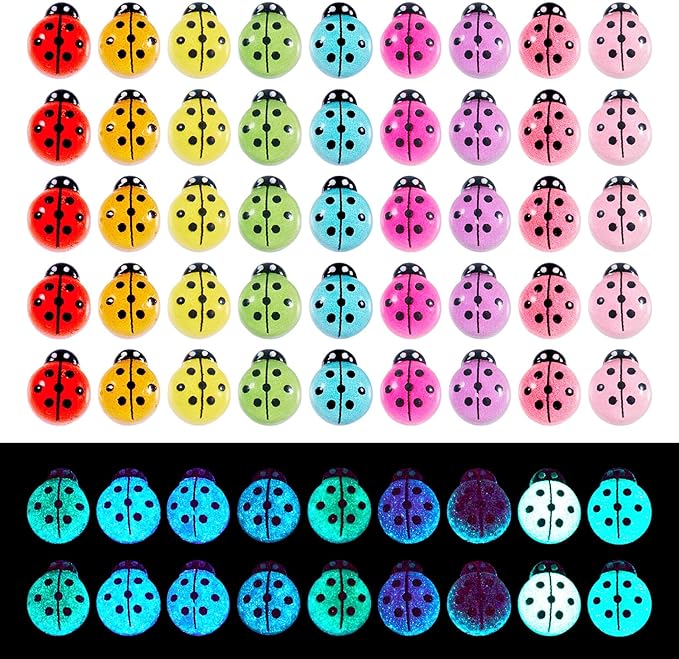 135 Pcs Mini Resin Ladybug Charms Glow in The Dark Ladybug Flatback Cabochons Luminous Ladybirds Model Figurines for Nail Crafts Fairy Garden Micro Landscape Scrapbooking Decor