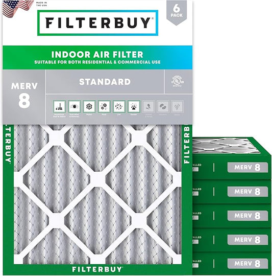 Filterbuy 30x32x2 Air Filter MERV 8 Essential Dust & Allergy Defense (6-Pack), Electrostatic Pleated HVAC AC Furnace Filters Replacement (Actual Size: 30.00 x 32.00 x 1.75)