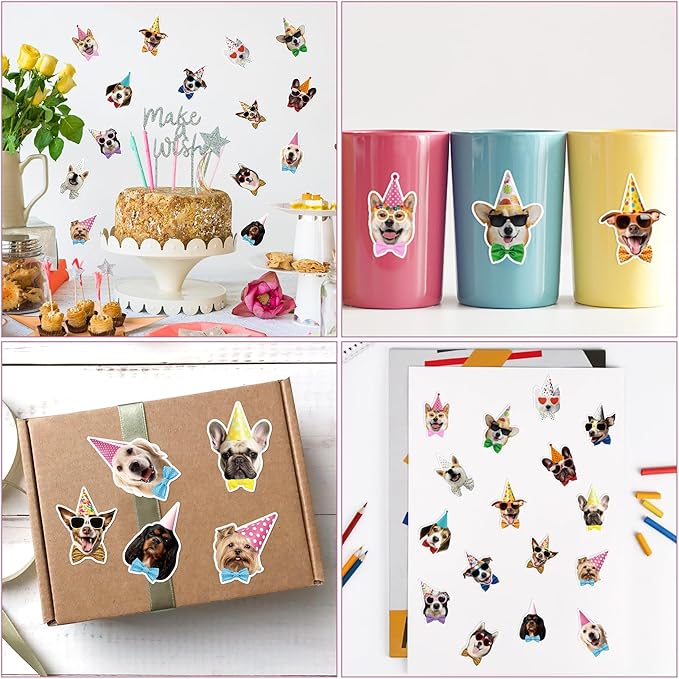 CNhoqc Puppy Birthday Sticker Rolls - 1000pcs Realistic Birthday Dog Hat Waterproof Vinyl Reusable Laptop Letter Stickers Self-Adhesive Scrapbook Water Bottle Greeting Cards Party Supplies Skateboard