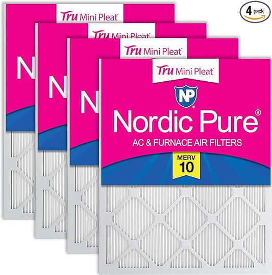 Nordic Pure 16x25x1 (Actual Size: 15 1/2 x 24 1/2 x 3/4) Tru Mini Pleat MERV 10 AC Furnace Air Filters – 2.5X More Media for Longer-Lasting, High-Efficiency Filtration - 4 Pack