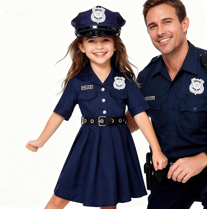 KIDIN Kids Police Officer Costume Girls Cop Outfit Toddler Police Uniform, Police Dress Up Career Day Halloween Gifts