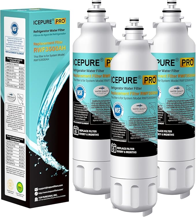 ICEPURE PRO ADQ73613401 NSF401&473&53&42 Certified Refrigerator Water Filter Compatible with LG LT800P, LT800PC, Kenmore 9490, ADQ736134 ADQ73613402 ADQ75795104 LSXS26326S LMXC23746S LMXC23746D, 3PACK