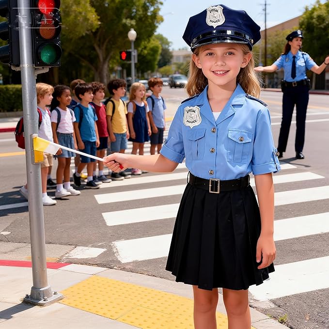 KIDIN Police Officer Costume for Kids Cop Costume for Girls’ Police Dress Up Halloween Cosplay Birthday Gift