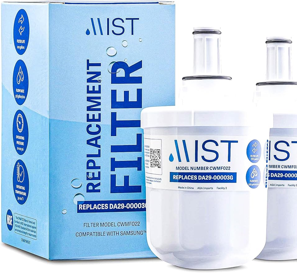 Mist DA29-00003G Refrigerator Water Filter Replacement for Samsung DA29-00003F, HAFCU1, Aqua-Pure Plus, Kenmore HAFIN1 – NSF 42 & 372 Certified – 2 Pack