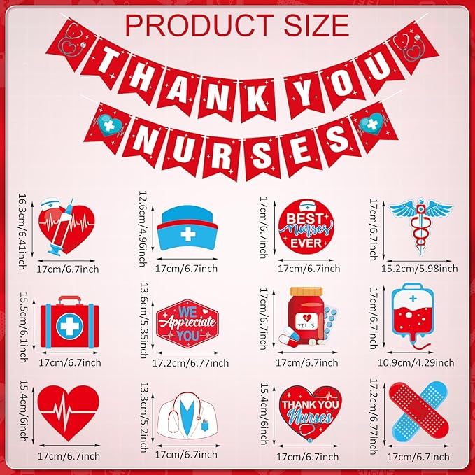 Thank You Nurse Banner and Hanging Swirl Set, Hanging Swirl Banner for Nurses Week Nurse Day Decoration Doctor Medical Themed Party Nurse Appreciation RN Graduation Party Decorations(Red)