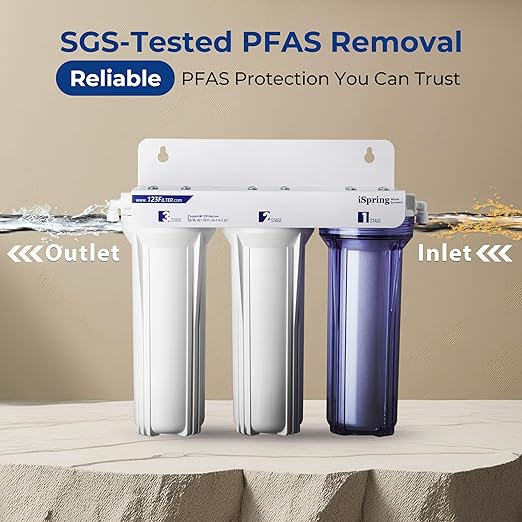 iSpring US31-PF 3-Stage Under Sink Water Filtration System, SGS-Tested to Reduces up to 99% PFOA & PFOS, 3-Stage Filtration Reduces Sediment, Chlorine, Taste & Odor, 2.5" x 10"