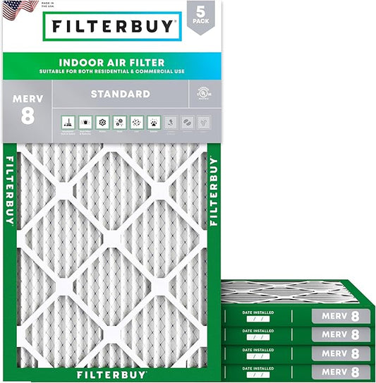 Filterbuy 8x24x1 Air Filter MERV 8 Essential Dust & Allergy Defense (5-Pack), Electrostatic Pleated HVAC AC Furnace Filters Replacement (Actual Size: 8.00 x 24.00 x 0.75)