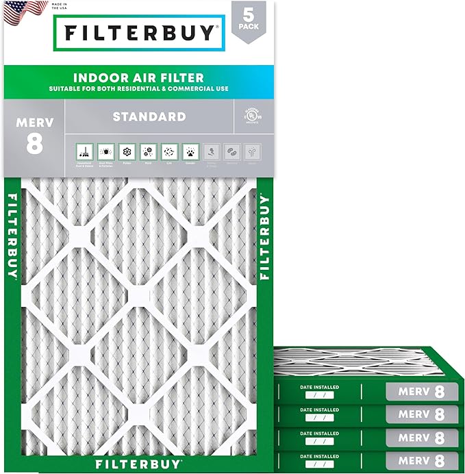 Filterbuy 16x30x1 Air Filter MERV 8 Essential Dust & Allergy Defense (5-Pack), Electrostatic Pleated HVAC AC Furnace Filters Replacement (Actual Size: 15.75 x 29.75 x 0.75)